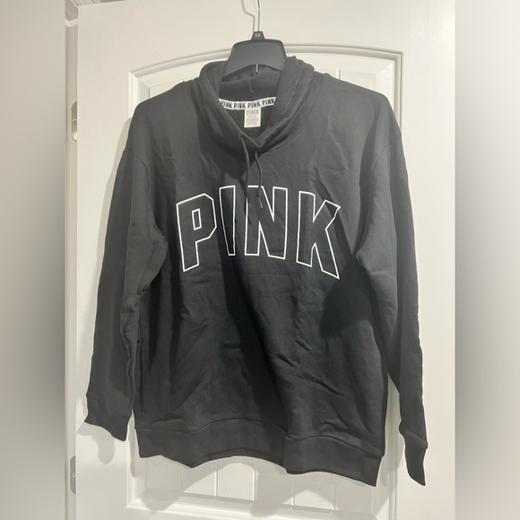 PINK Victoria's Secret Tops - NEW NIP VS PINK Victoria Secret‎ black cowl neck crop crew sweatshirt L large